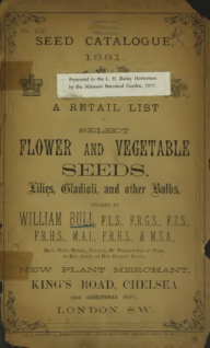 Bull's Seed Catalogue for 1881: A Retail List of Select Flowers and Vegetable Seeds