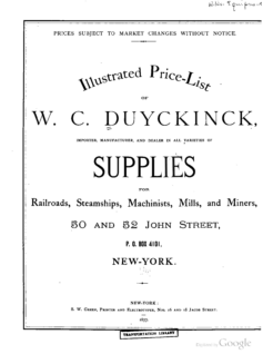 WC Duyckinck Supplies for Railroads Steamships Machinists Mills Miners 1877