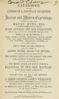 Catalogue of the extensive & important collection of ancient and modern engravings formed by the late Henry Munn Esq.