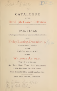 Catalogue of the David Mc Cosker Collection of Paintings, sold by John Fell O'Brien
