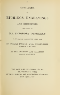 Catalogue of Etchings, Engravings and Mezzotints, Collection of Mr. Theodore Offerman, sold by Mr.Thomas E. Kirby