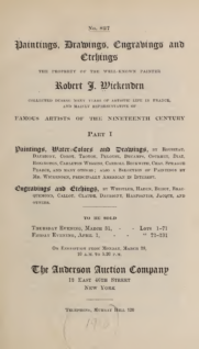 Paintings, Drawings, Engravings and Etchings, the property of painter Robert J. Wickenden Part I, sold by The Anderson Auction Company