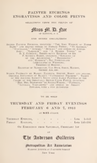 Painter Etchings, Engravings and Color Prints, selections from the prints of Miss M. D. Noe of Bayonne, N. J., and other collections