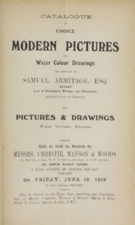 Catalogue of Choice Modern Pictures and Water Colour Drawings, the property of Samuel Armitage, Esq.