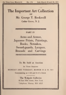 The important collection of Mr. George T. Rockwell, Cedar Grove, N.J. Part IV