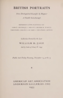 British portraits, collection formed by the late William H. Sage