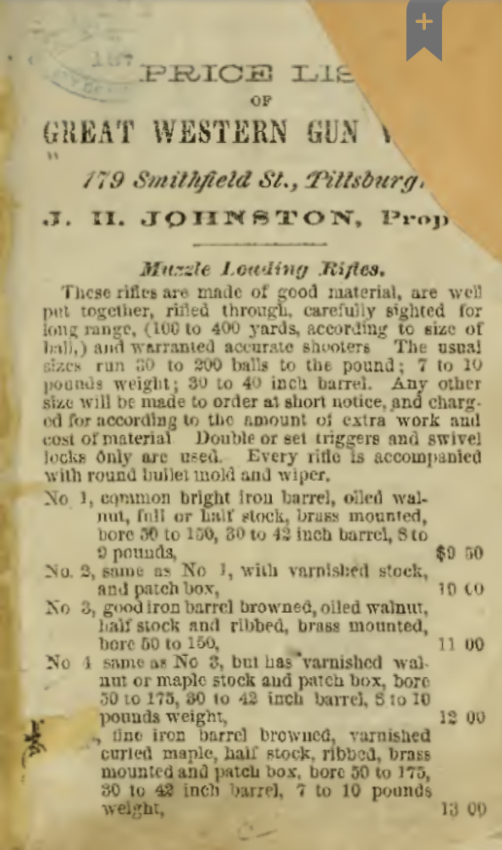 Price list of Great Western Gun Works